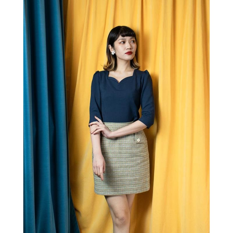 (SOLD OUT) The 40s Double Sweetheart Top -Dark Teal (FM149)