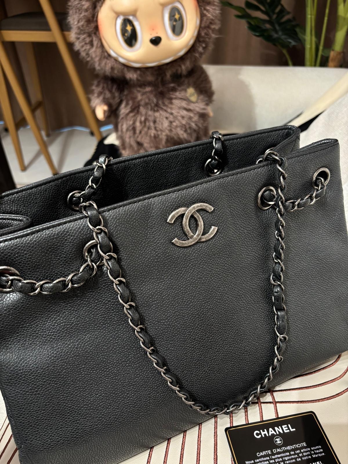 Chanel chain tote bag Caviar Skin grey 100%Authentic,95%new ✅22card✅dust bag 
