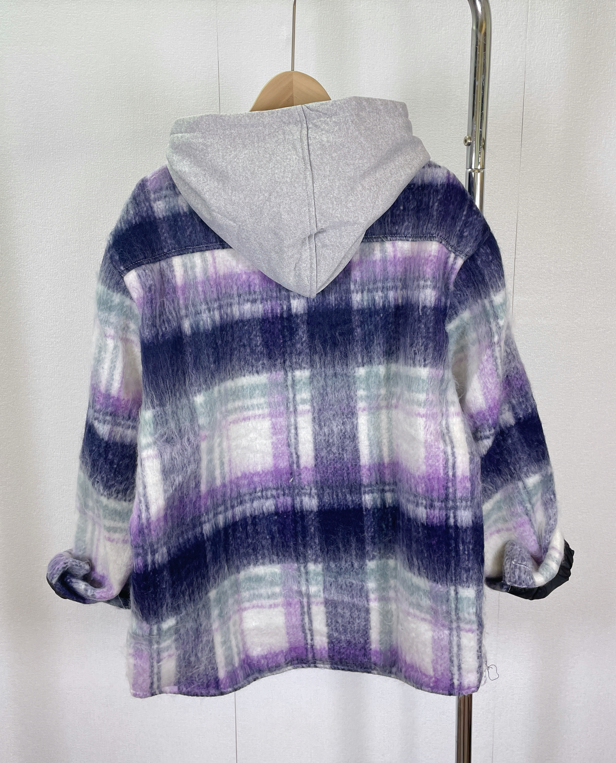 K5529 毛絨格仔有帽外套