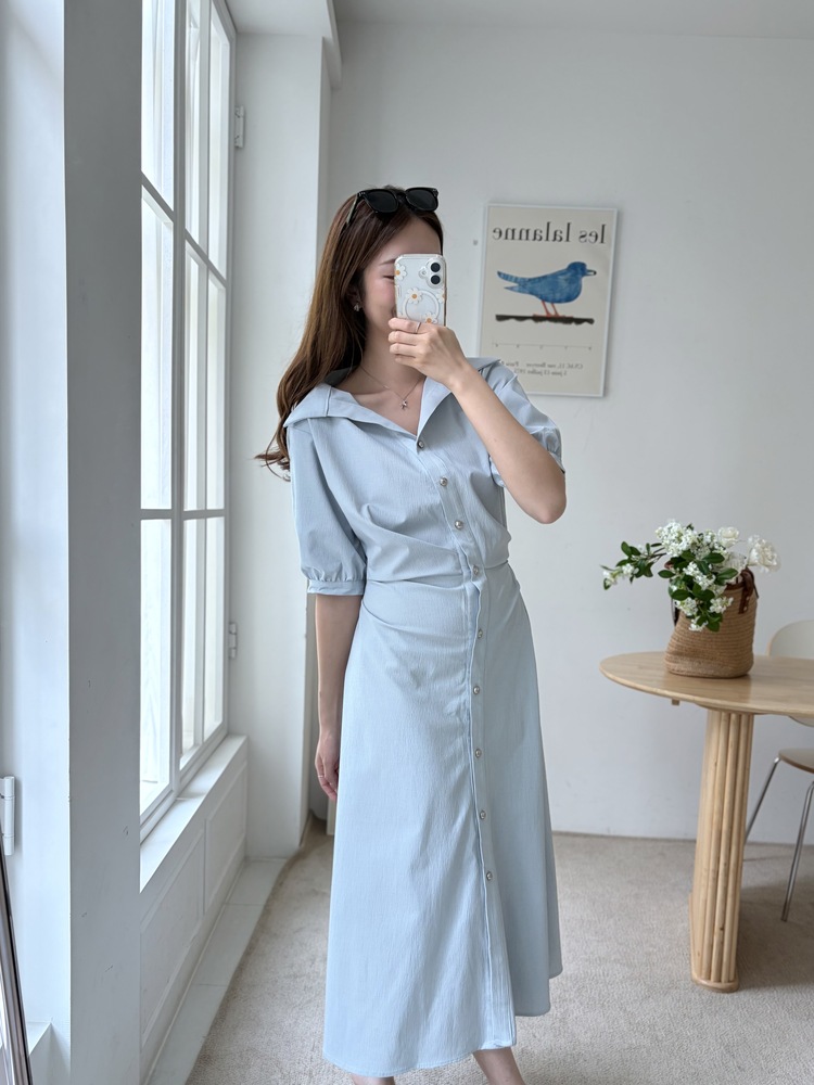 Lena Contoured Waist Dress (Pastel Blue)