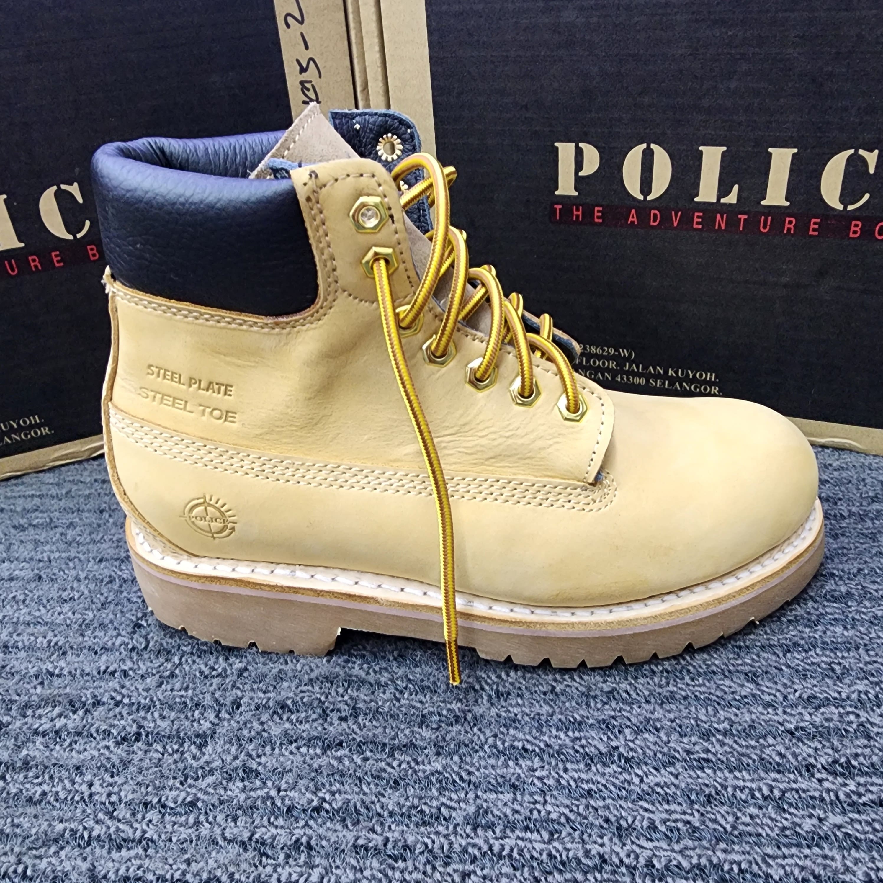POLICE SAFETY SHOES 90528 MID CUT LACE CAMEL MAROON ORIGINAL KASUT KESELAMATAN