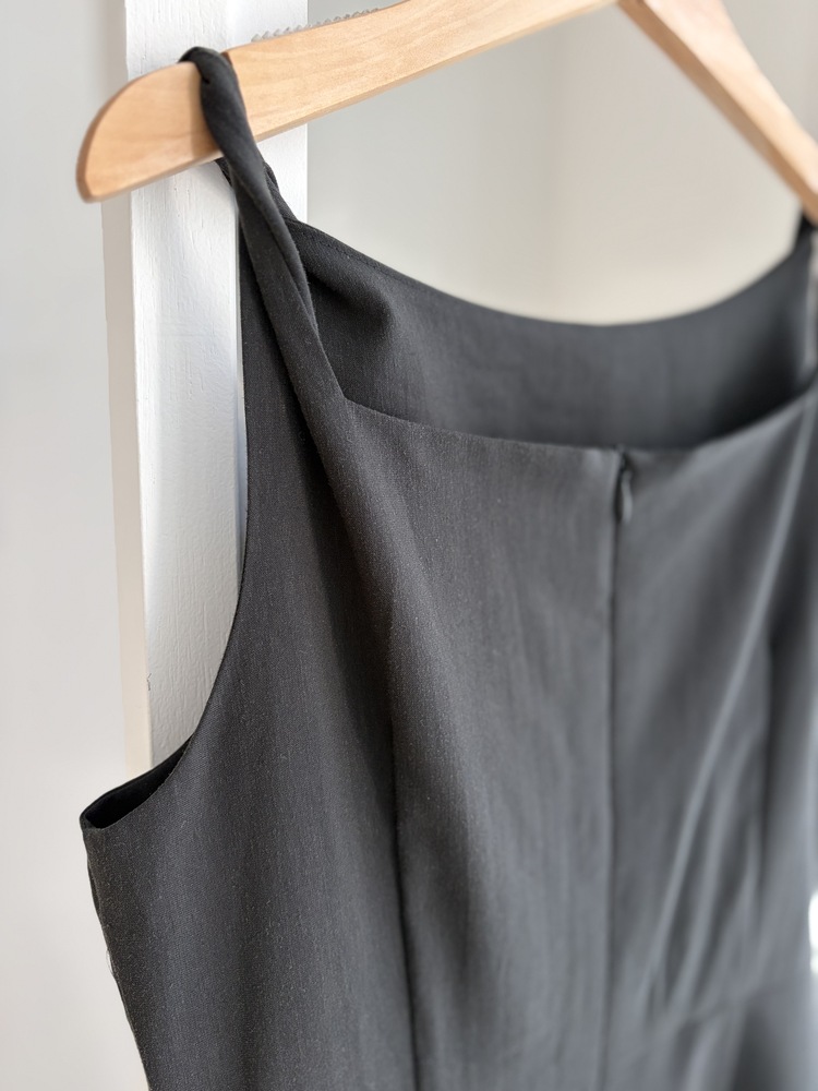 Linen Blend Twisted Strap Dress (Black)