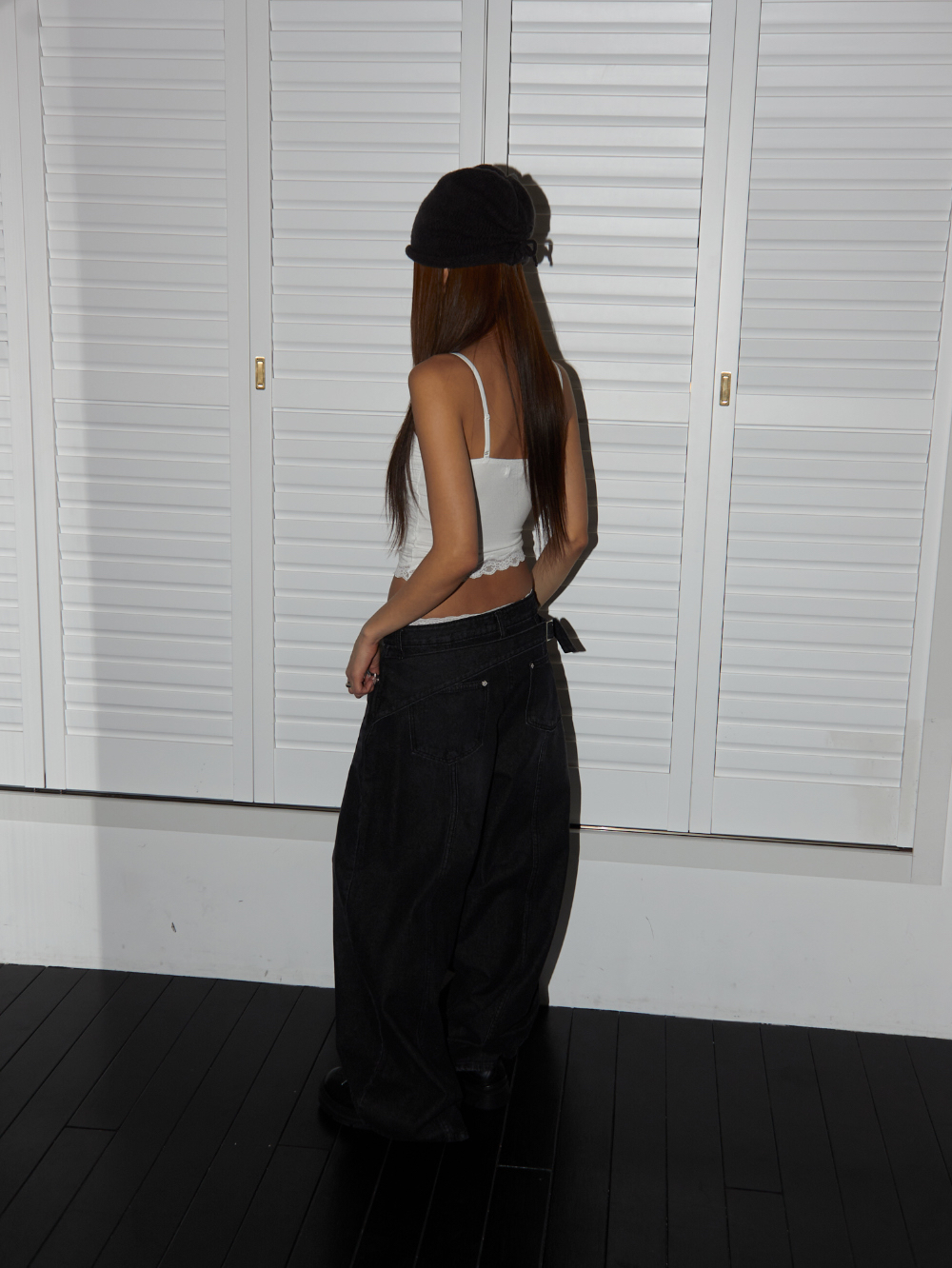 Back Buckle Wide Denim Pants