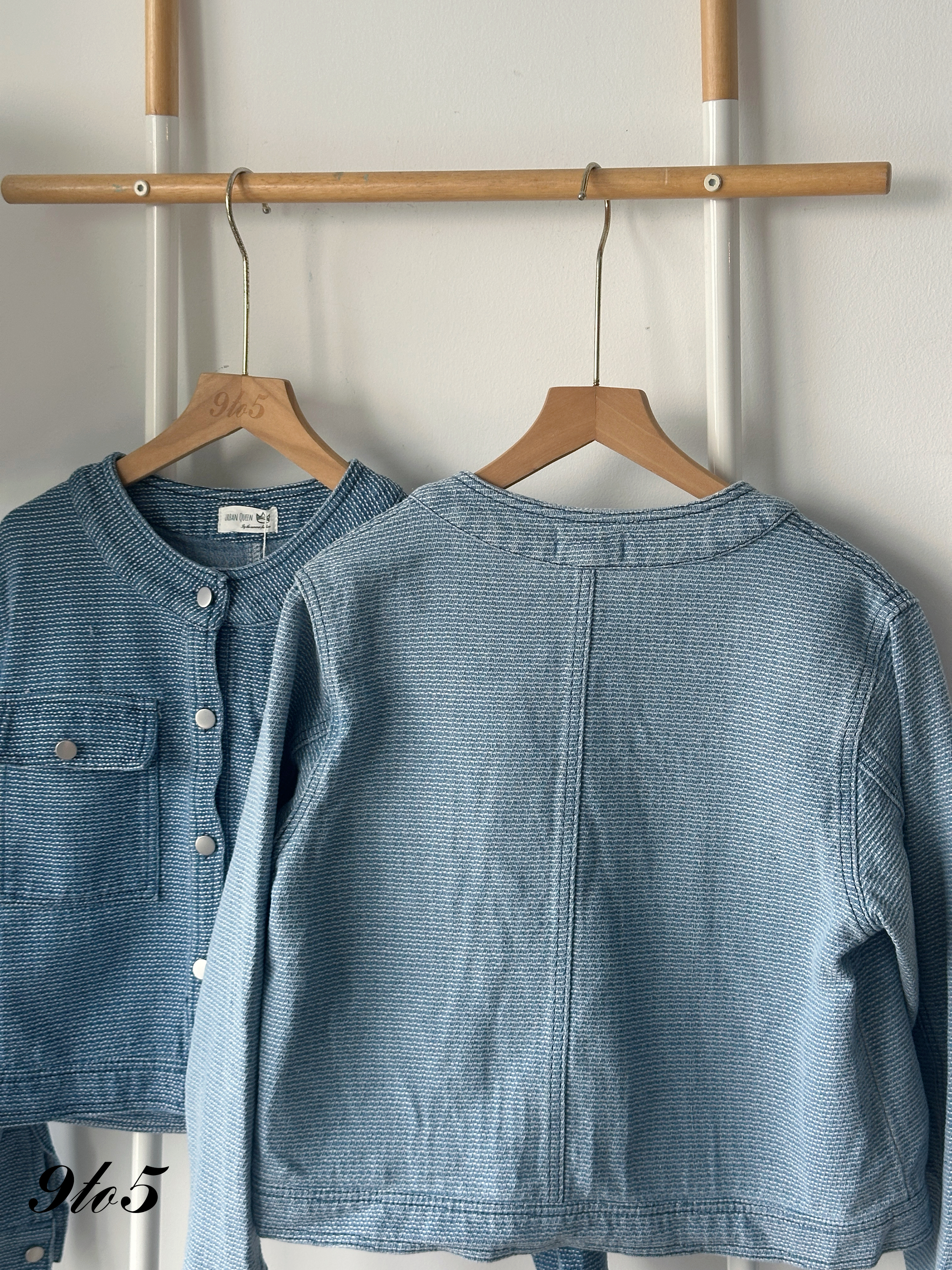 T4165 Tweed Style Denim Jacket - Dark Blue & Light Blue