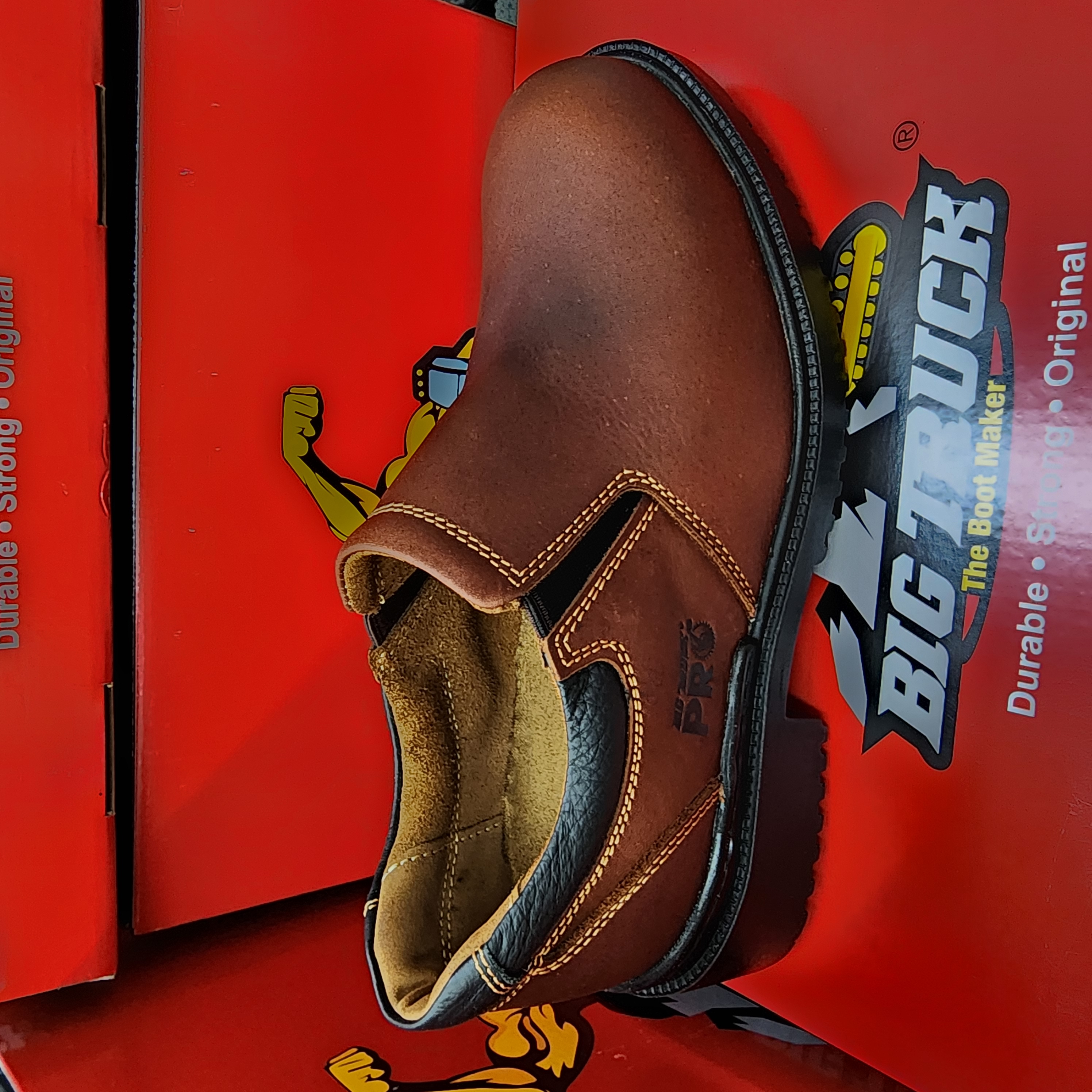 BIG TRUCK PRO 112 SLIP ON MEN’S PREMIUM LEATHER LIGHTWEIGHT SLIP-ON SAFETY BOOTS SHOE Kasut Keselamatan