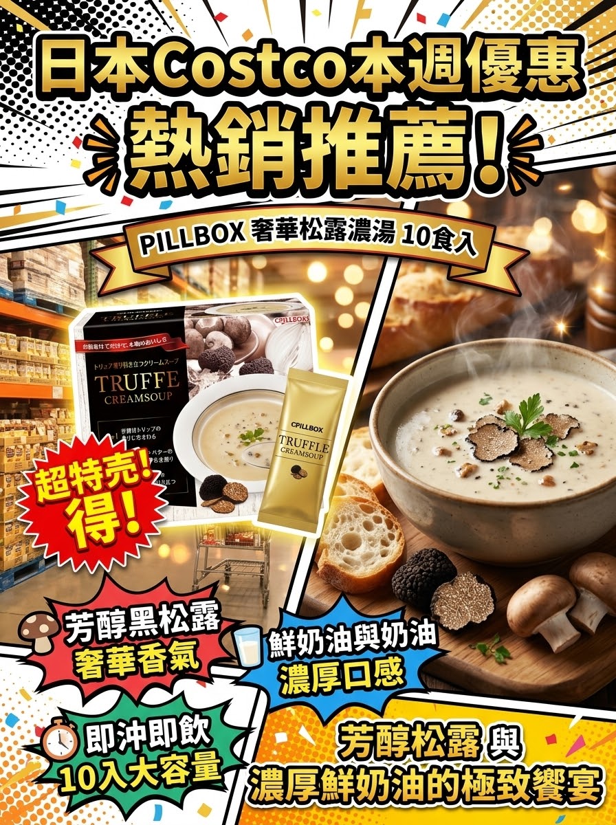 日本Costco PILLBOX 日本奢華黑松露奶油蘑菇濃湯 - 10食入大盒裝