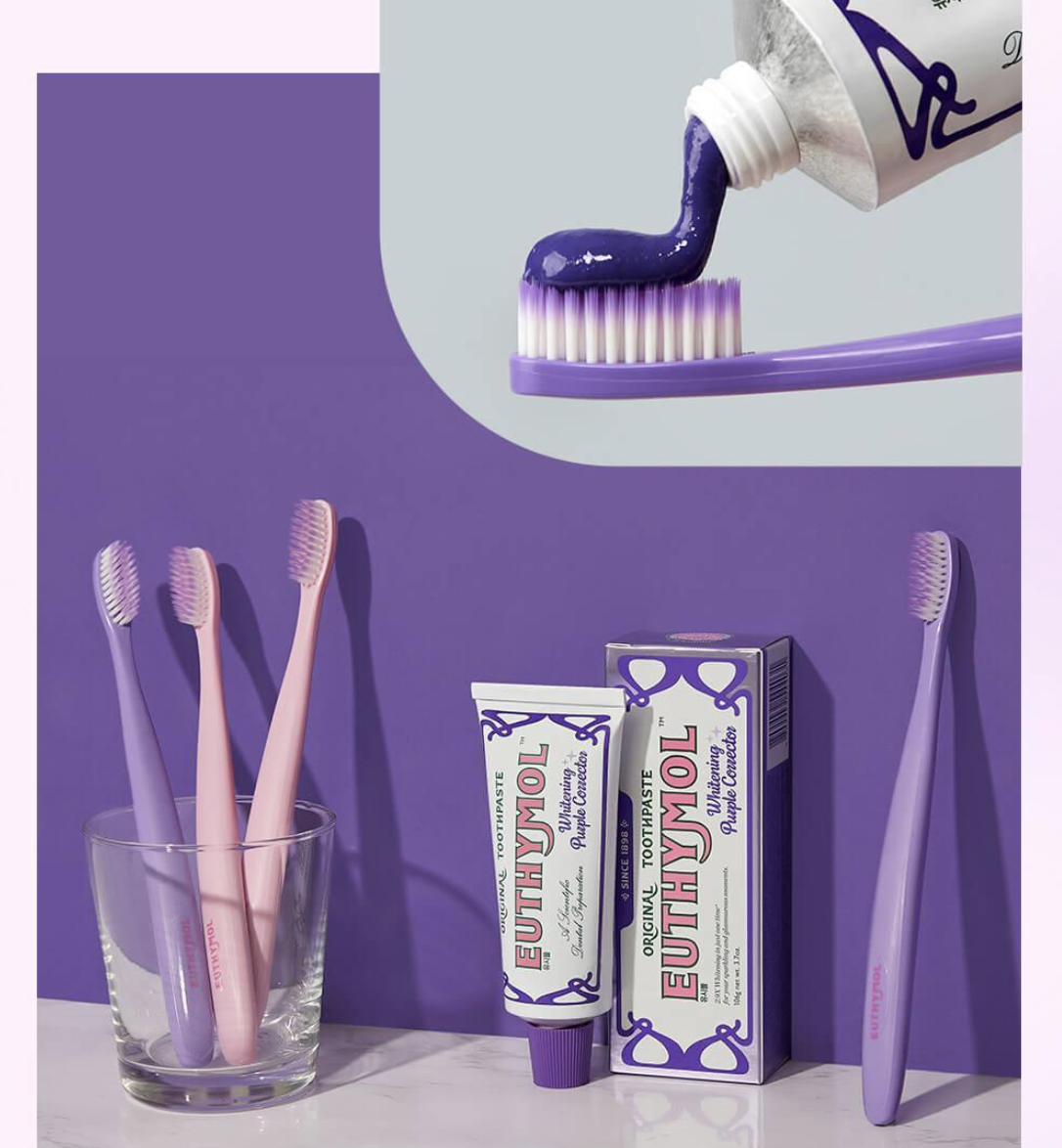 韓國 EUTHYMOL X HUNTER 紫色美白 皇牌 3 件套 ＋ 3WAY 潮流索繩袋 （顏色隨機）｜Purple Whitening Set