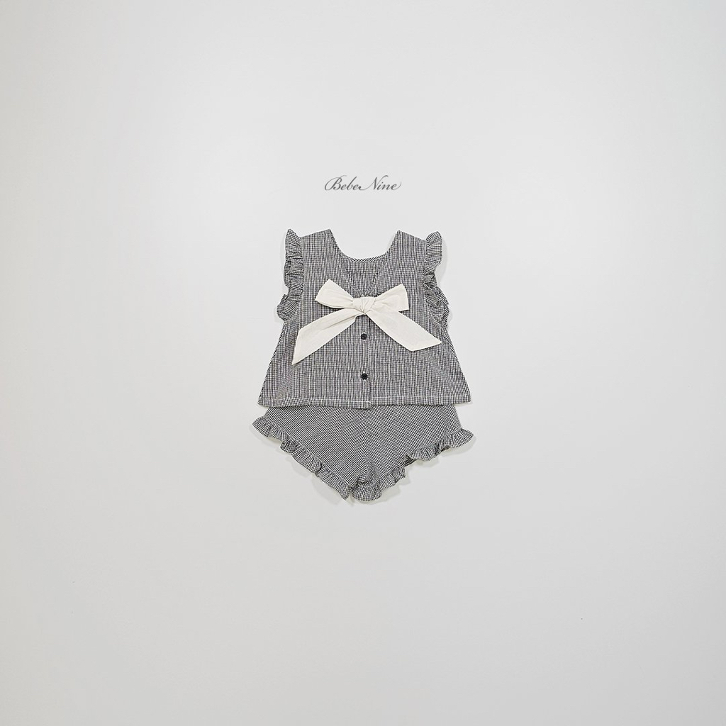 ☀️預訂 韓國直送☀️🇰🇷Bebenine三色後背緞帶荷葉邊袖格紋上下套裝