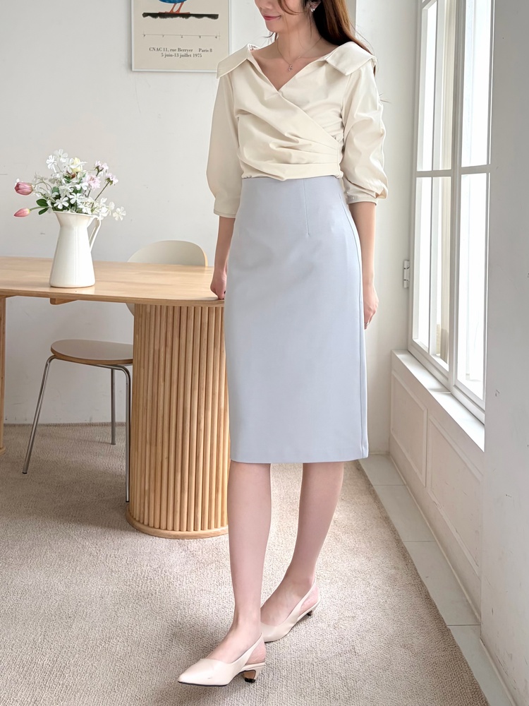 Camelia Wrap Collar Blouse (Cream)