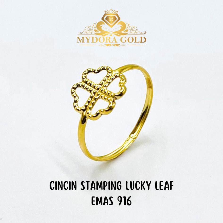 MYDORA Cincin Stamping Lucky Leaf l EMAS 916/22K