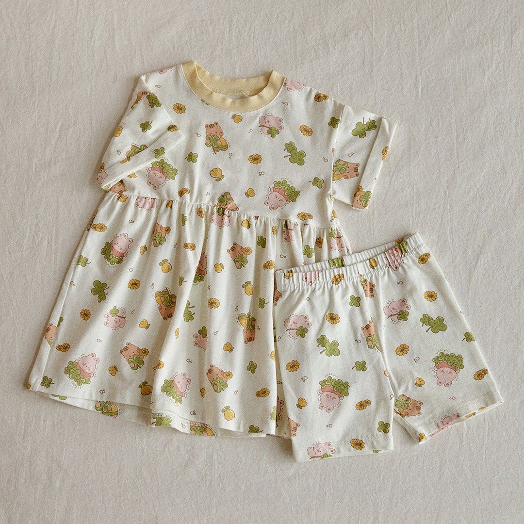 26S/S DTD夏日花草派對系列-莫代爾彈連衣裙&打底褲套裝