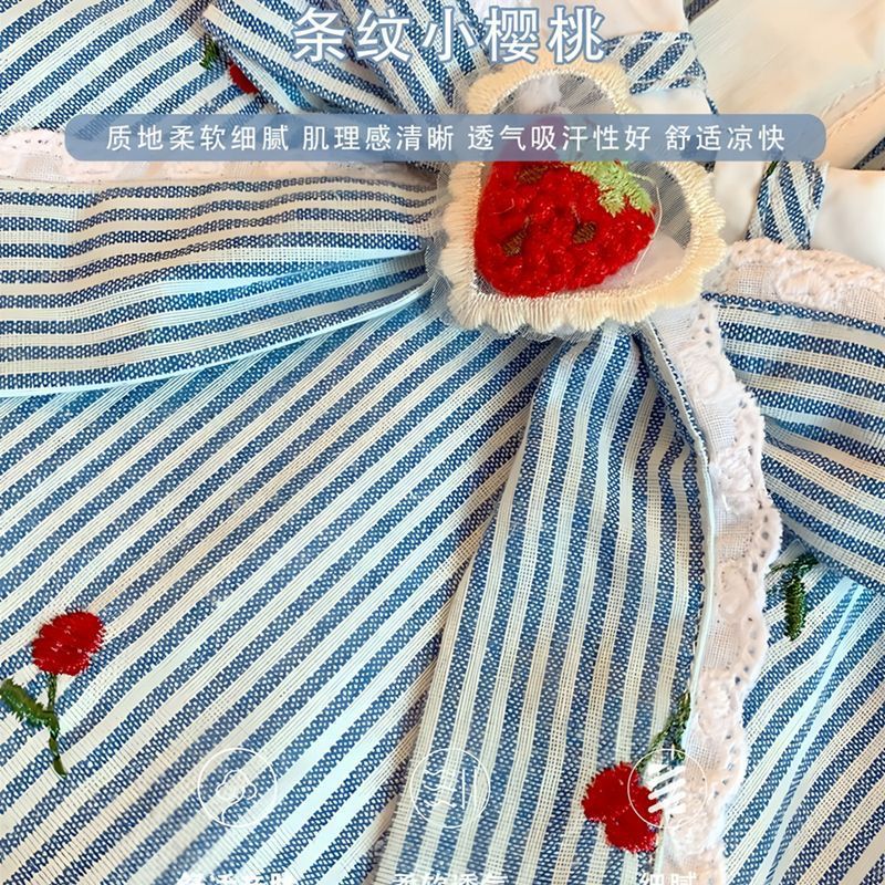Striped Strawberry Bowknot Dress with Mushroom Necklace