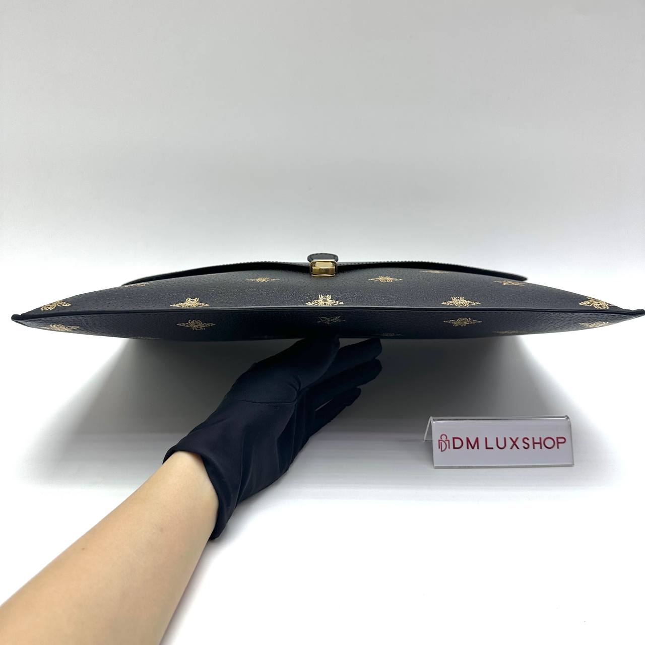 Gucci Black Bee Star Portfolio Clutch
