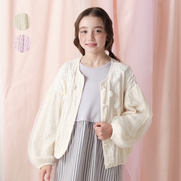 🆕【⭐訂購⭐】 🇯🇵日本直送🌀立體小花 珍珠鈕扣 燈籠袖 多層薄紗 外套［2款選］🌀[ELBA-0055]