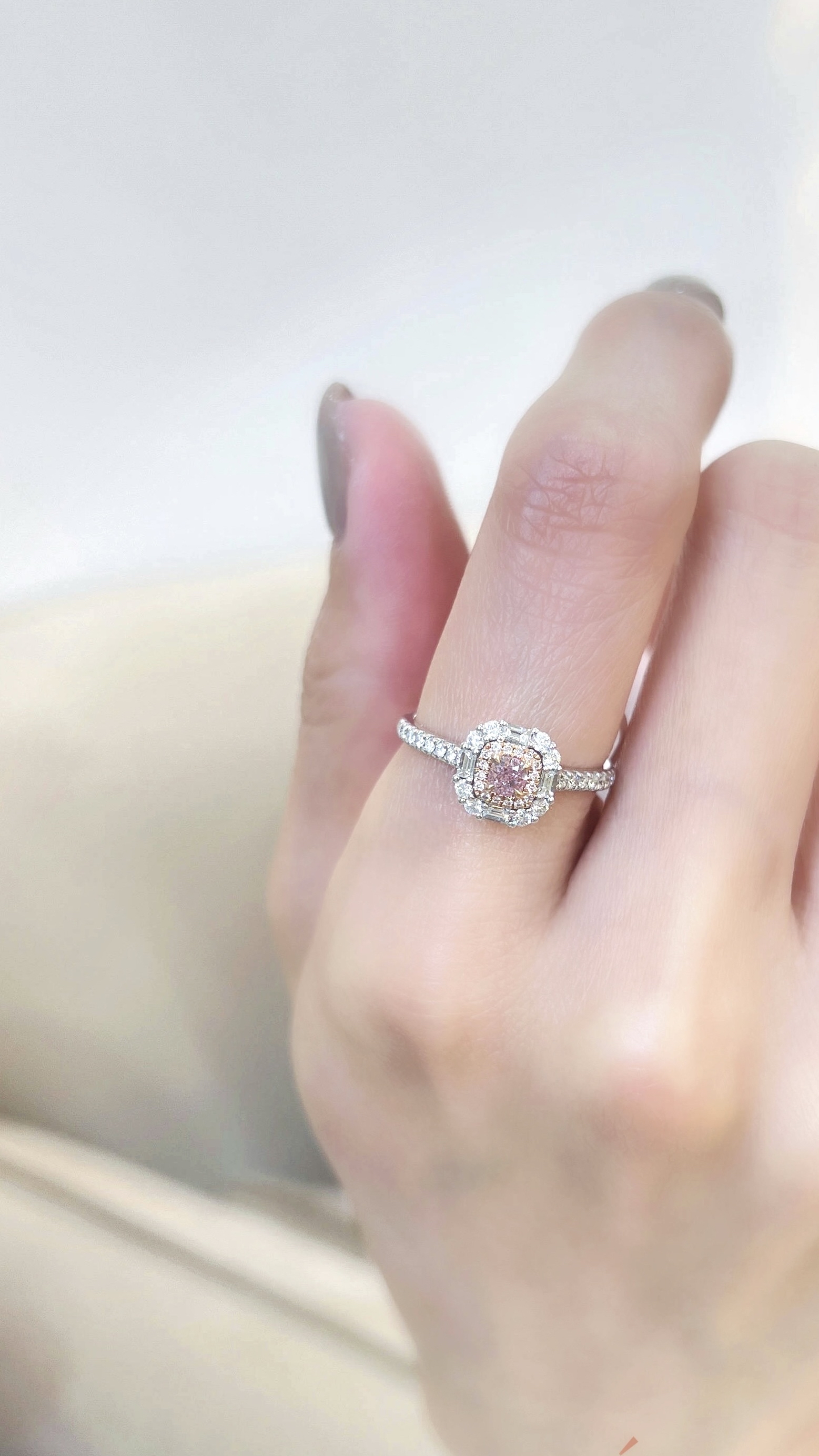 Elegant Cushion Cut Pink Diamond Ring