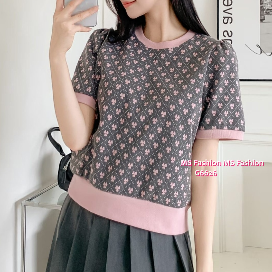 G6626 花花拼邊top