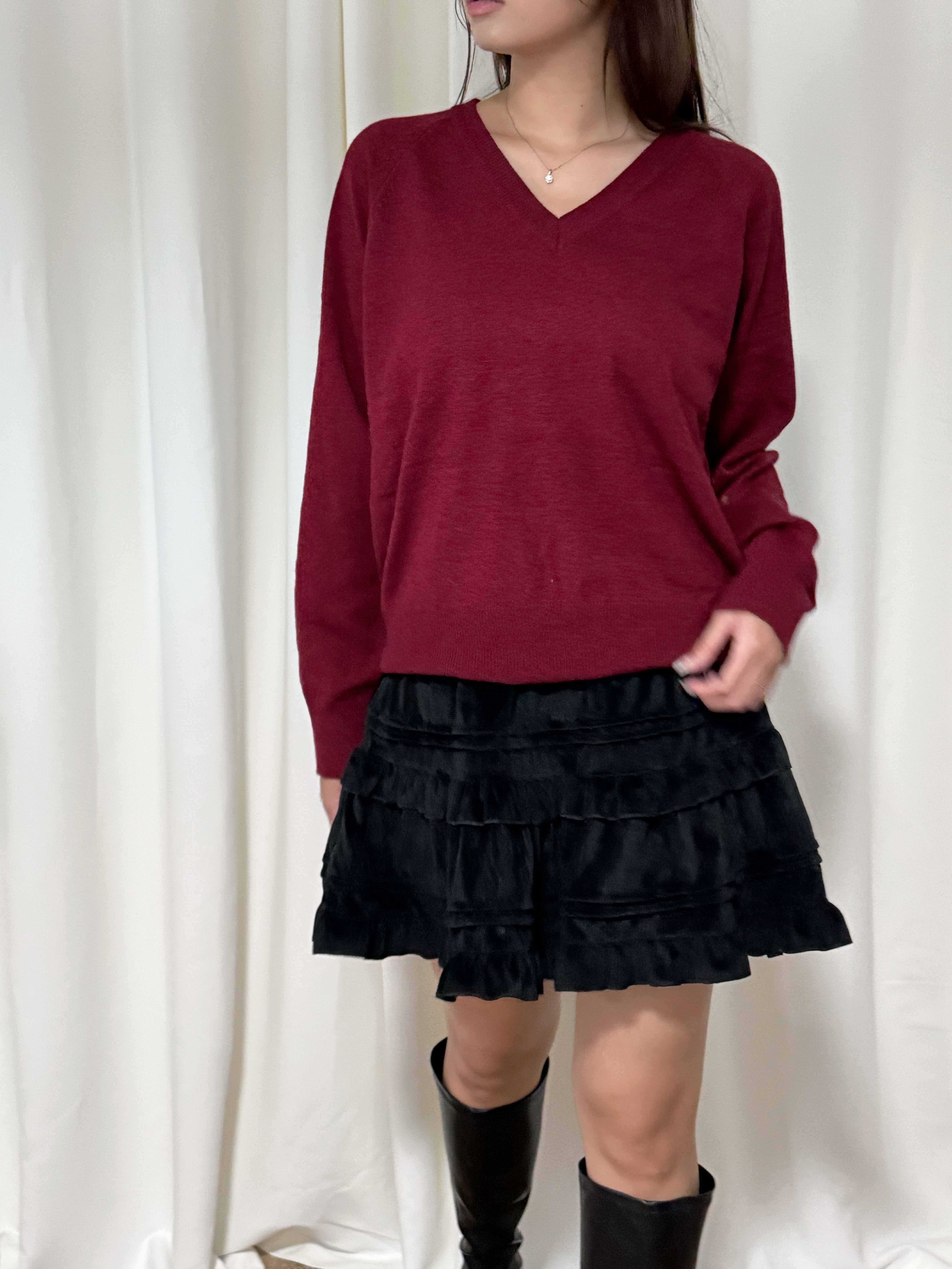 百搭羊毛V領針織上衣(五色入)