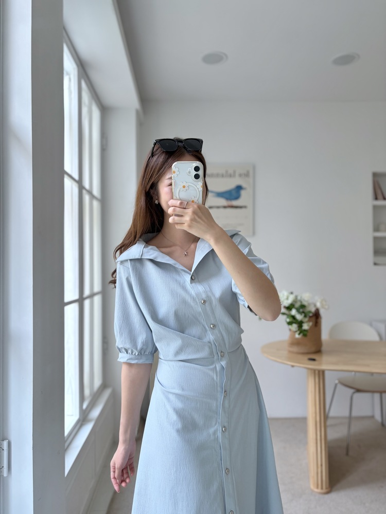 Lena Contoured Waist Dress (Pastel Blue)