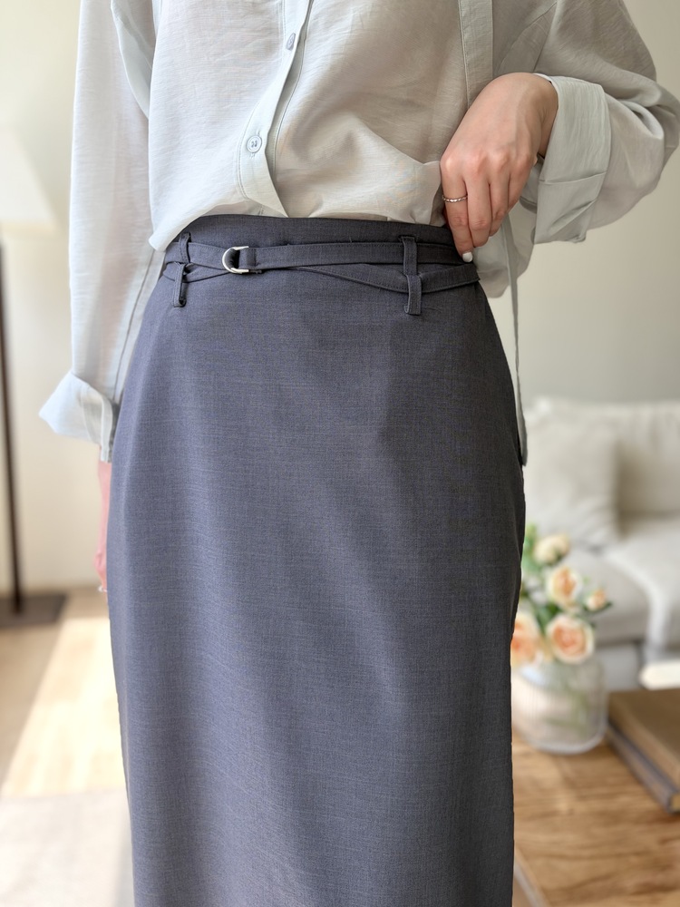 Colette Layered Belted Skirt (Charcoal)