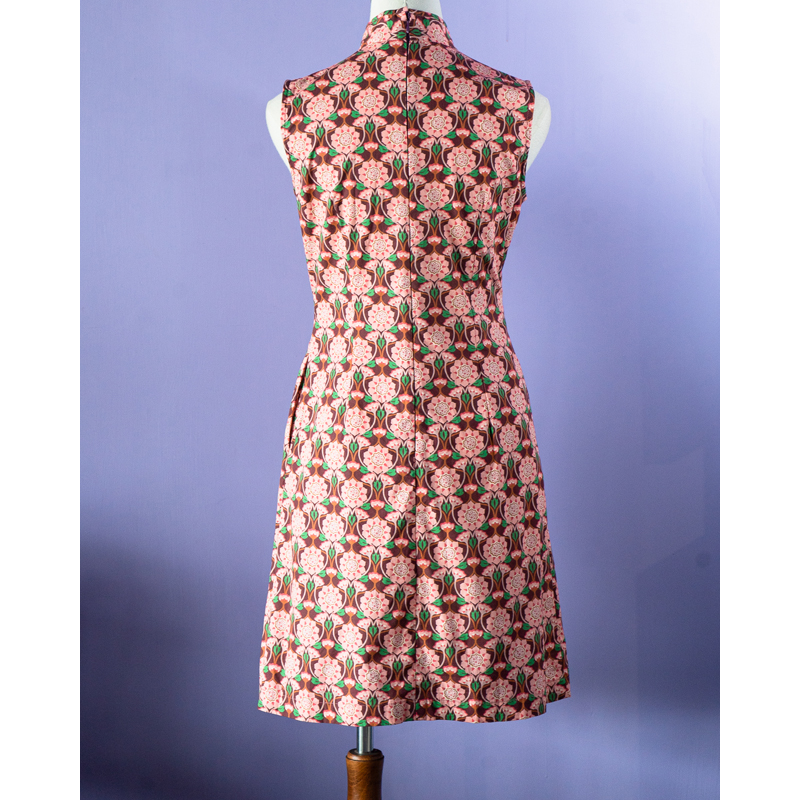 (Custom-Made)100% Organic Cotton 60s Style Floral Pattern Mandarin Collar Shift Dress(FM166)