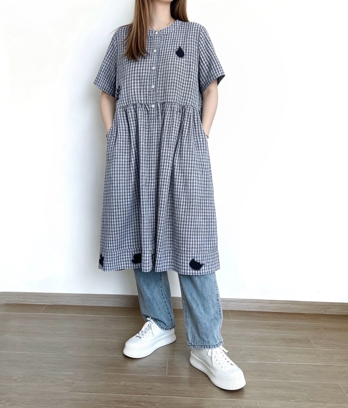 日系格刺繡print Ops