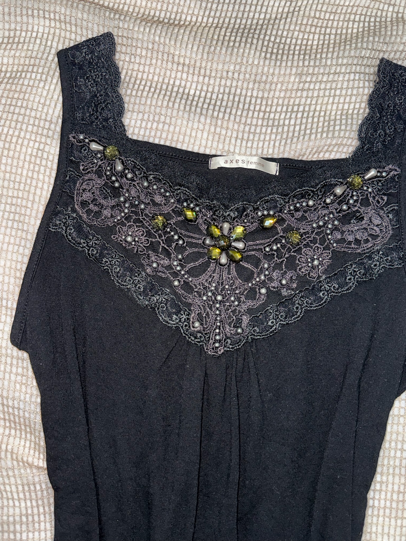 Axes Femme Dark Coquette Gem-Embellished Lace Top