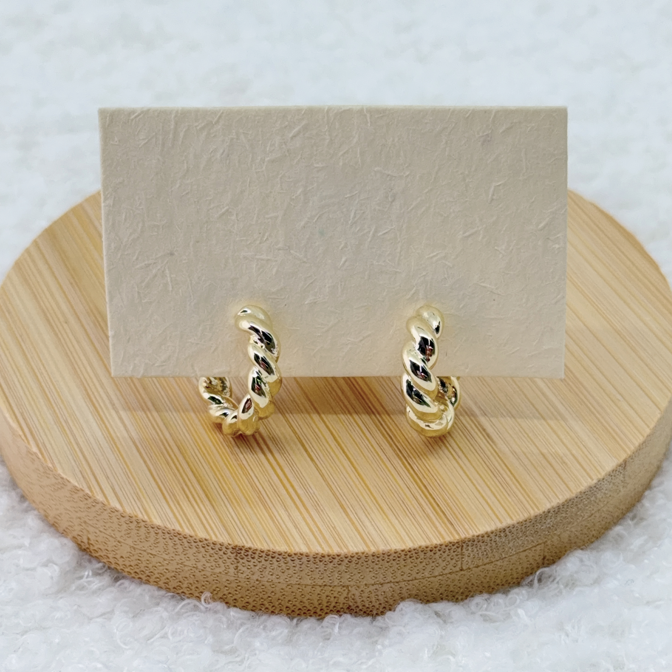 金色扭紋造型耳環 (925 Silver Post)