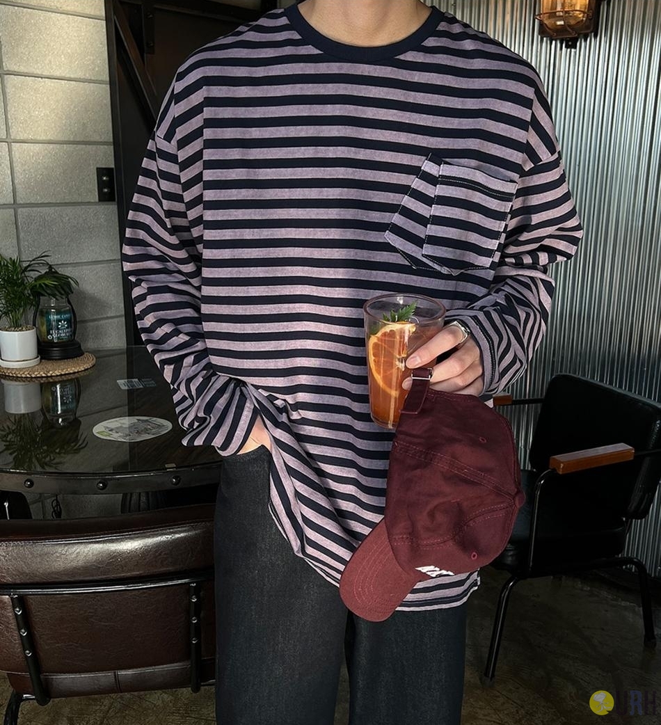 【100%保證韓國直送】復古染色橫條紋口袋寬版長袖上衣 [3 color] RG165834