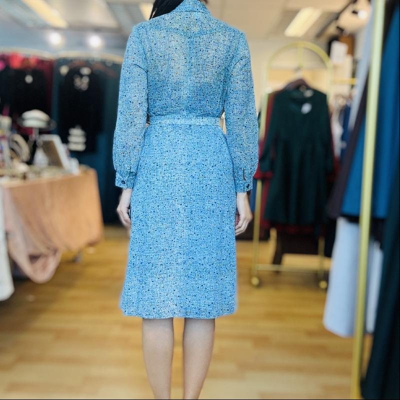 Vintage C.a. 1970s Abstract Pattern Sky Blue Shirtdress with Belt (MT2260-6)