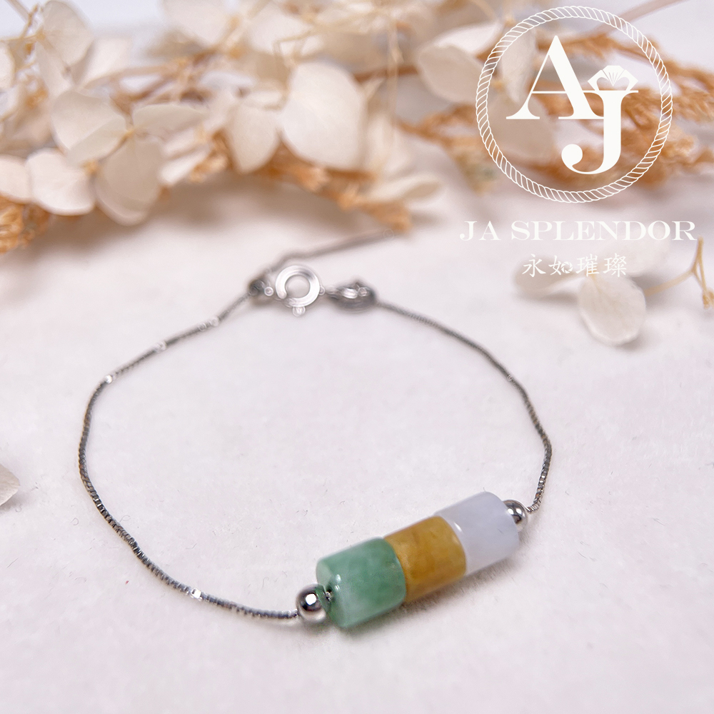 D-04A 天然翡翠A玉 平安幸運純銀手鏈