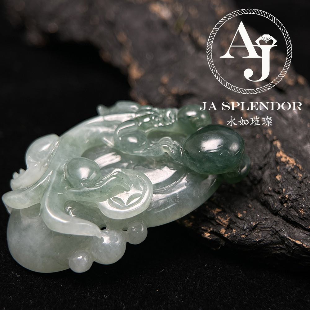 JN-3365 天然翡翠A玉 冰種精雕俏色招財如意貔貅吊墜