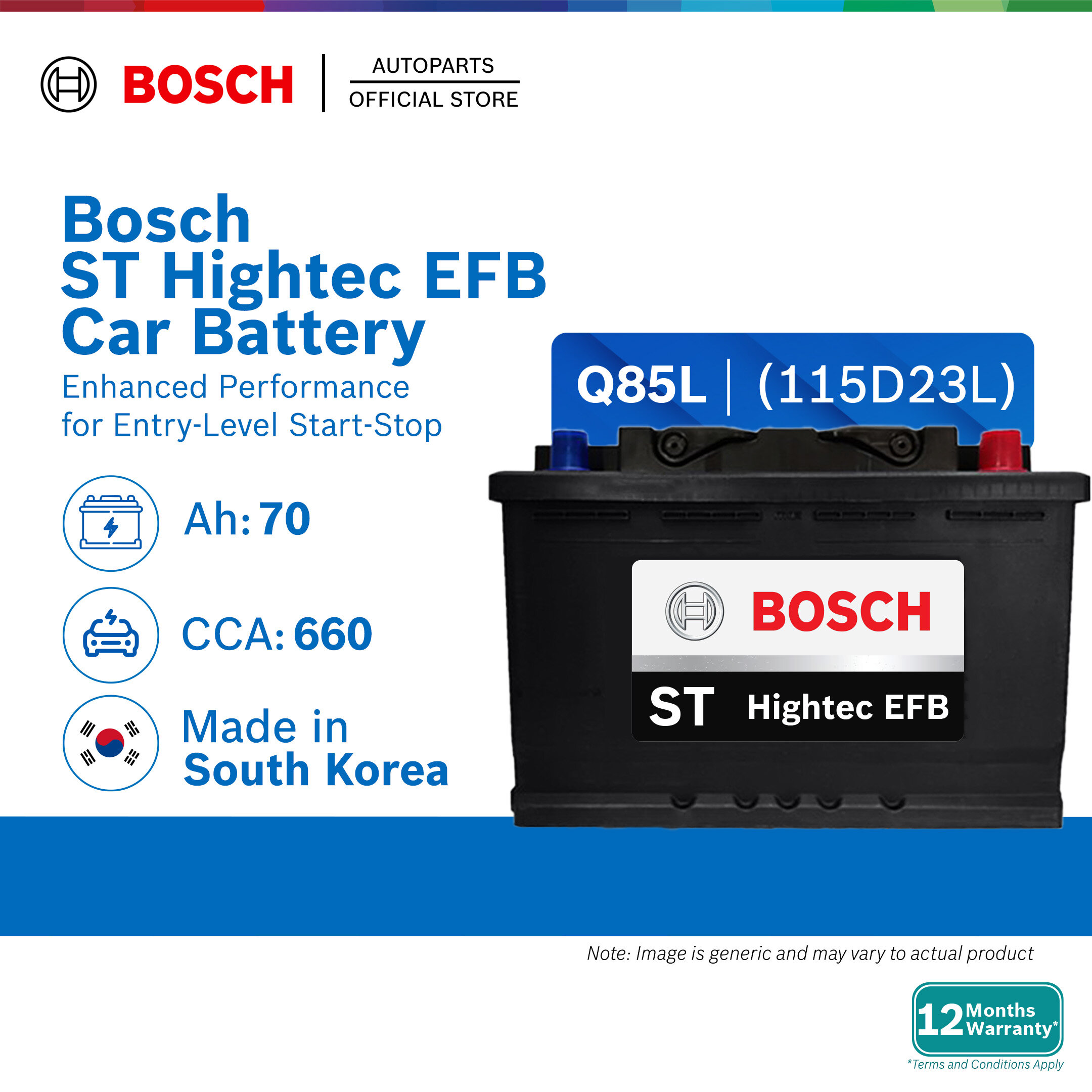 [DELIVERY ONLY] Bosch ST Hightec EFB Q85 Q85L 115D23L Car Battery for Mazda Toyota Nissan