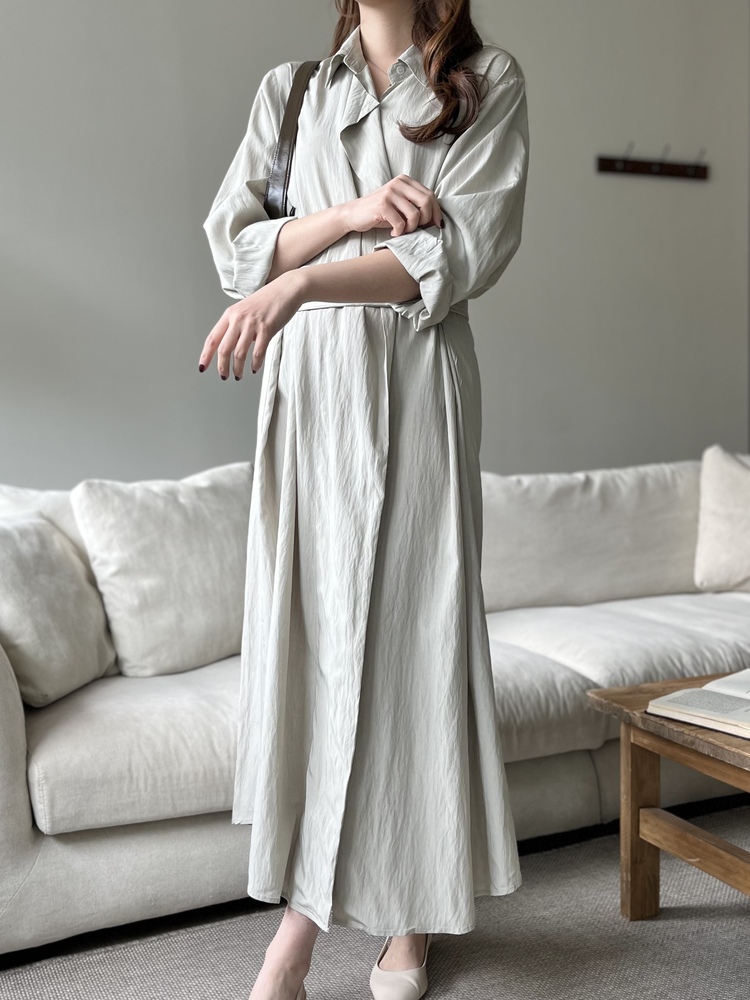 Minimal Belted Shirt Dress (Khaki)