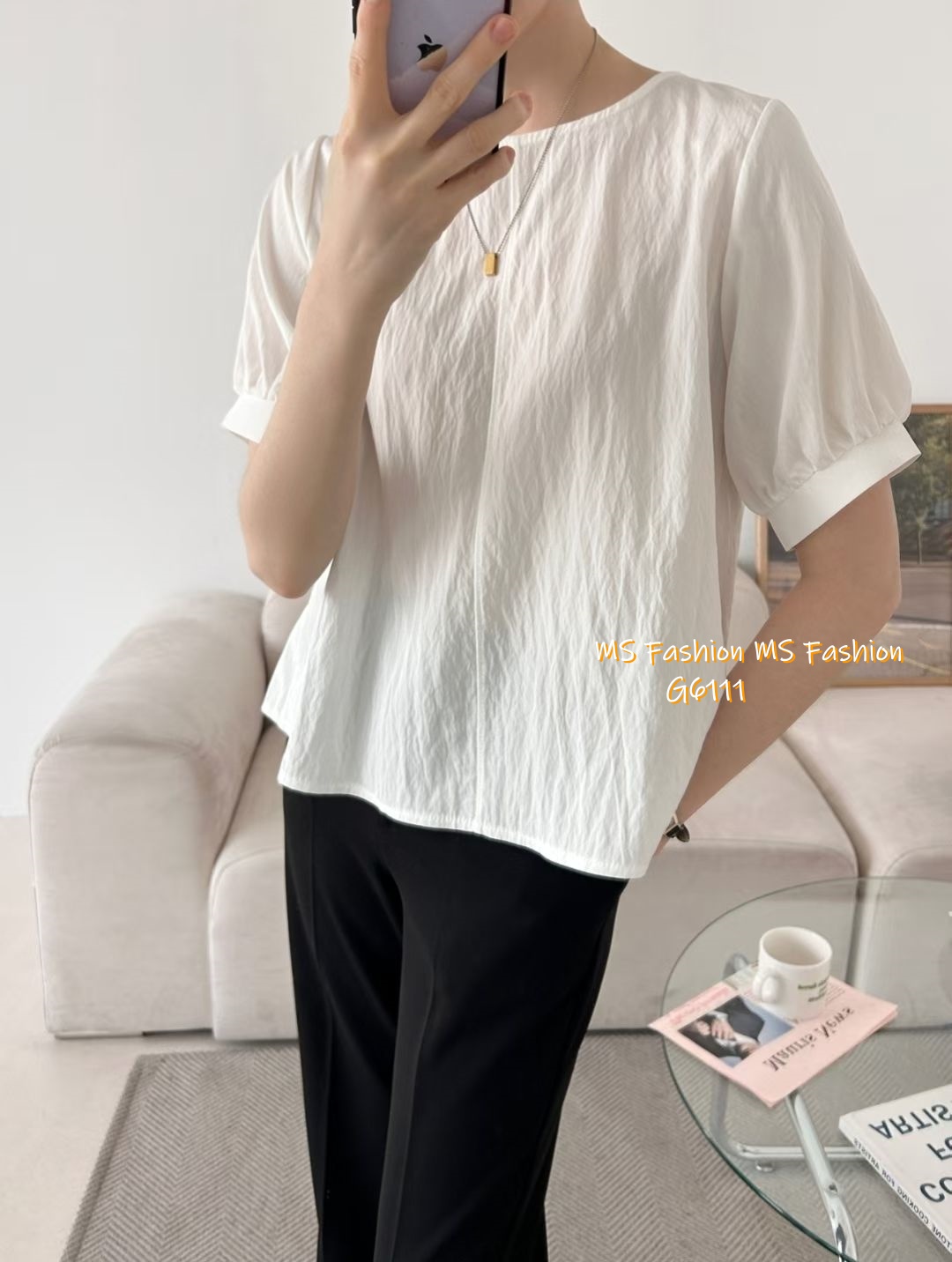 G6111 韓國🇰🇷特色皺皺拼布top