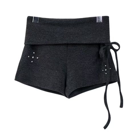 韓國十字架窩釘綁帶針織短褲