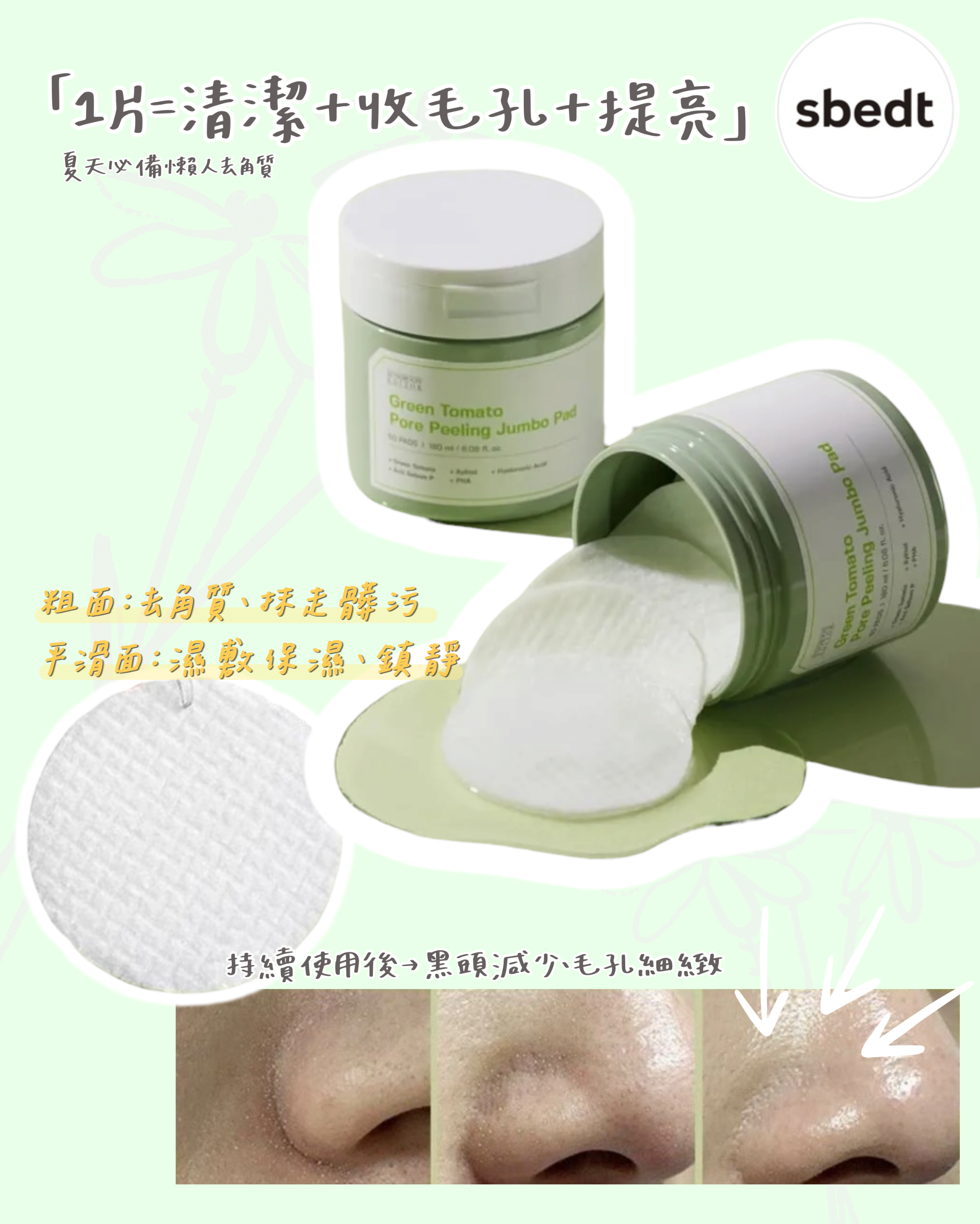 【Sungboon Editor 綠蕃茄去角質棉片】一盒60 片