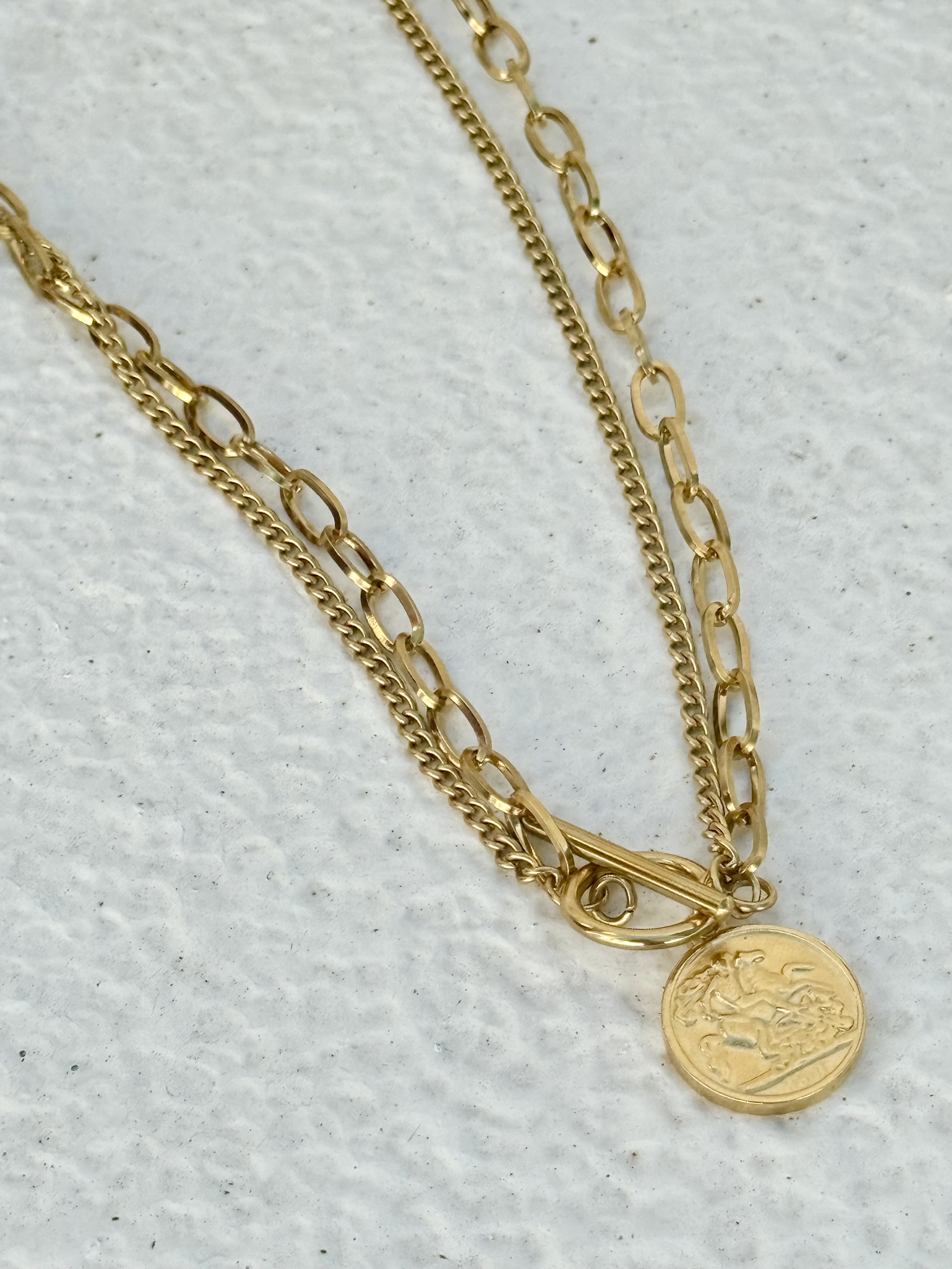 Gold coin stainless necklace