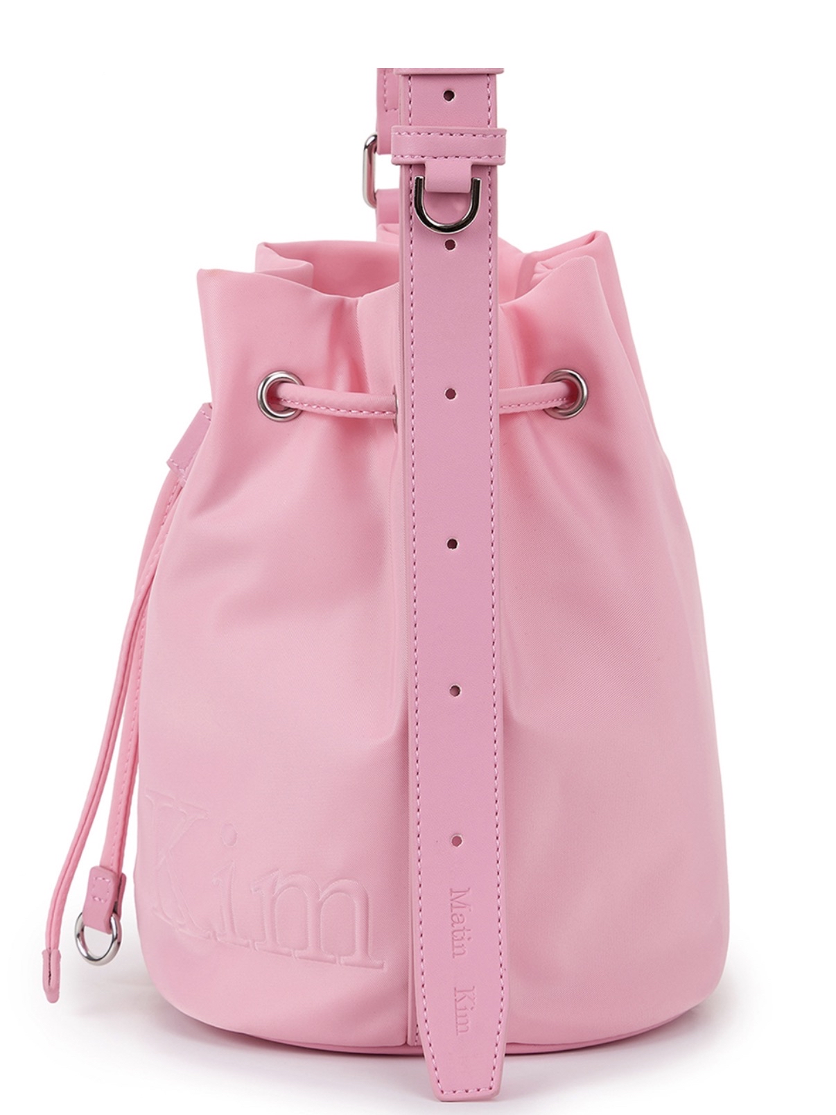MATIN KIM 特價場 EMBOSSED LOGO MINI BUCKET BAG IN PINK