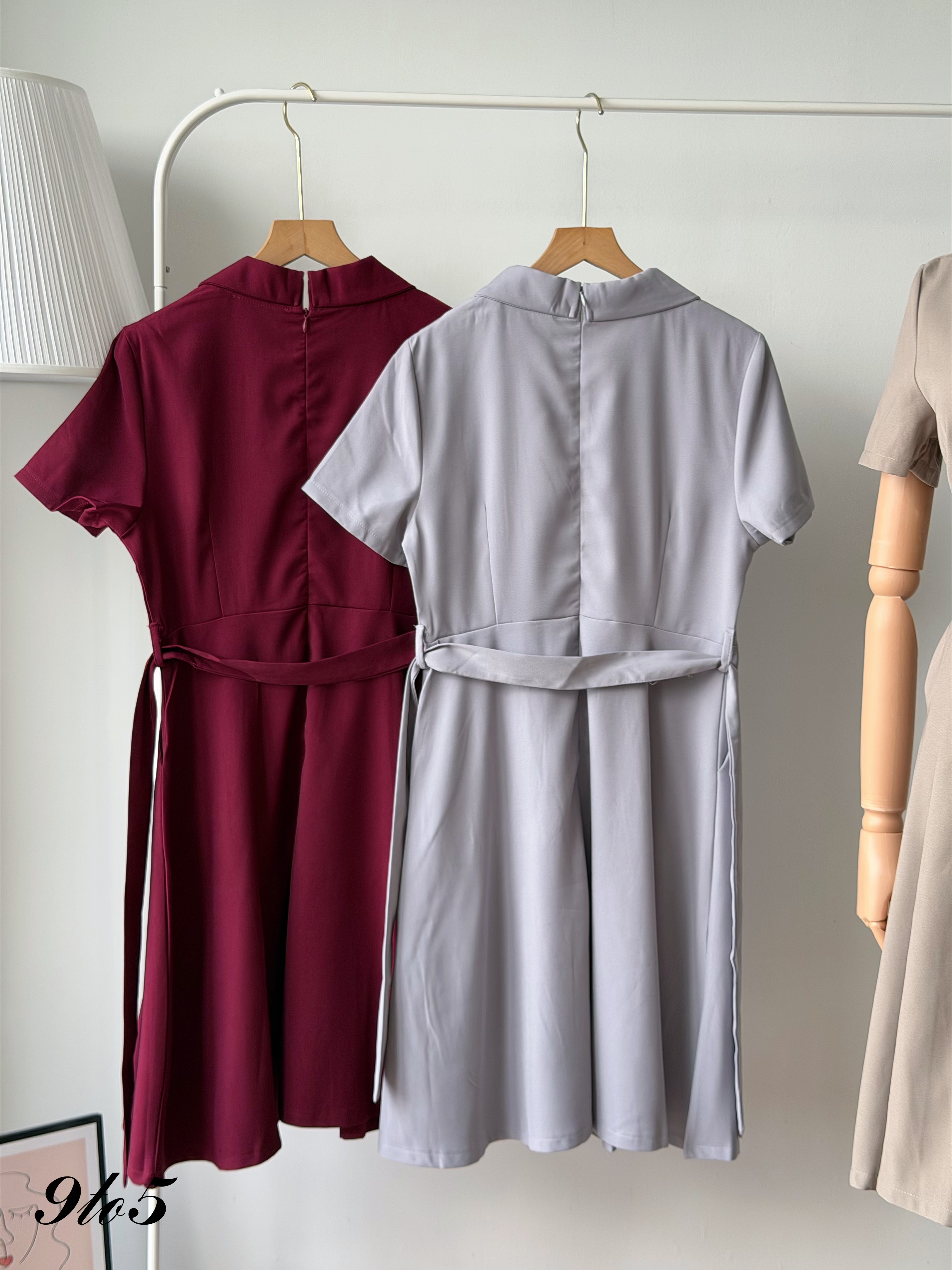 D2385 Collared Pleated Midi Dress - 3 Colors 