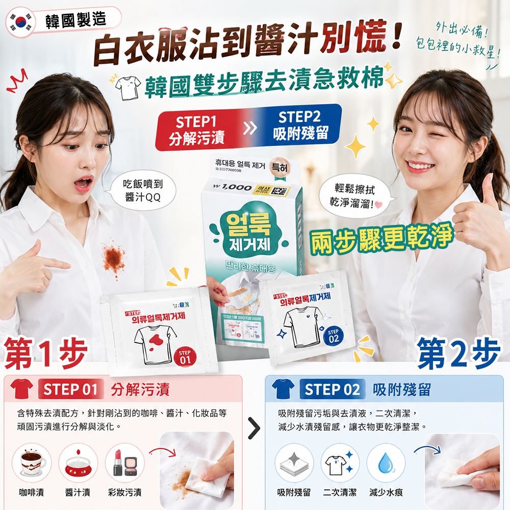 ＜限時預購＞韓國隨身衣物去漬急救擦拭片10入 TW260617M01 《29/6截單，預計8月下旬到港》