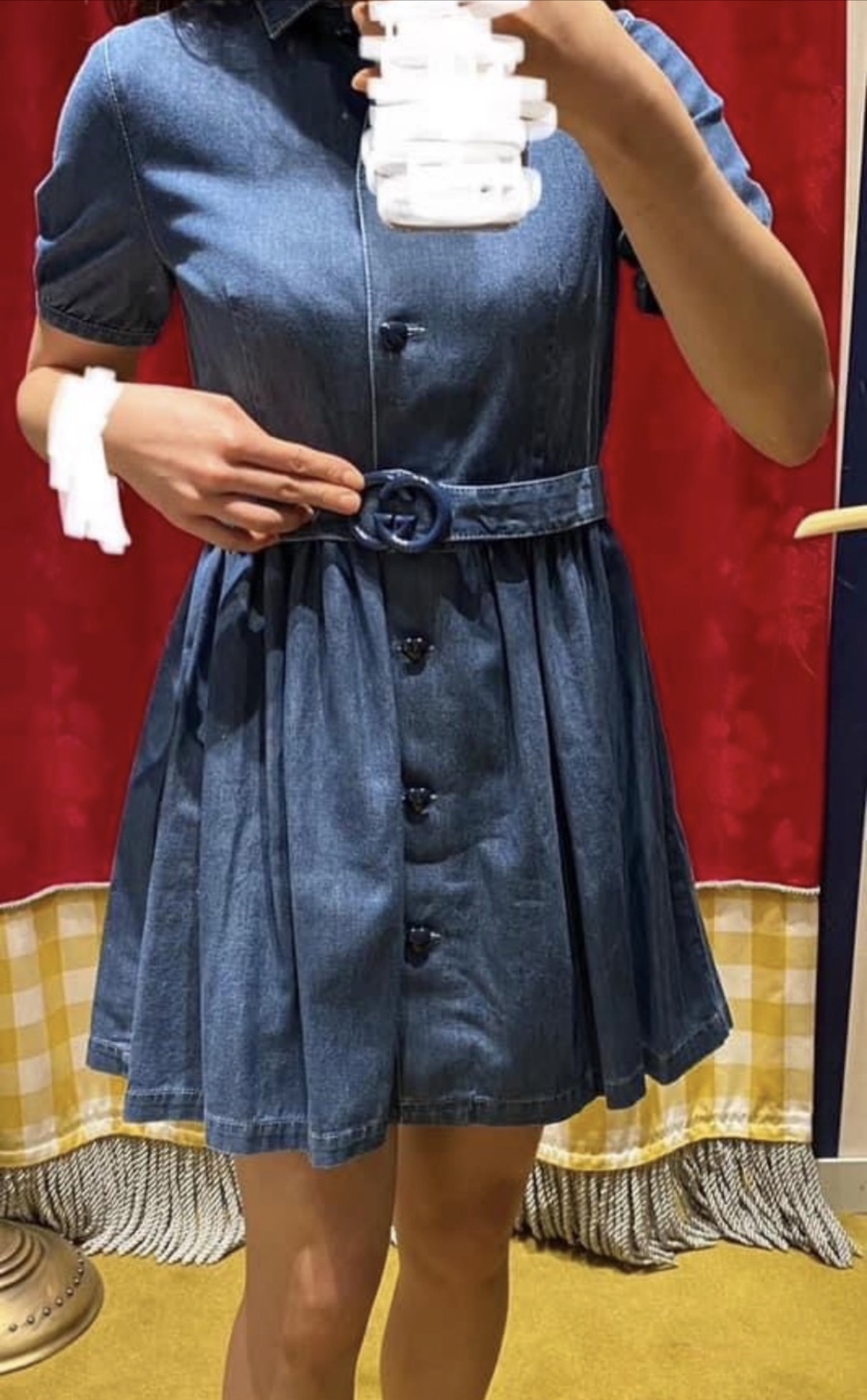 Gucci kids心心鈕牛仔連身裙