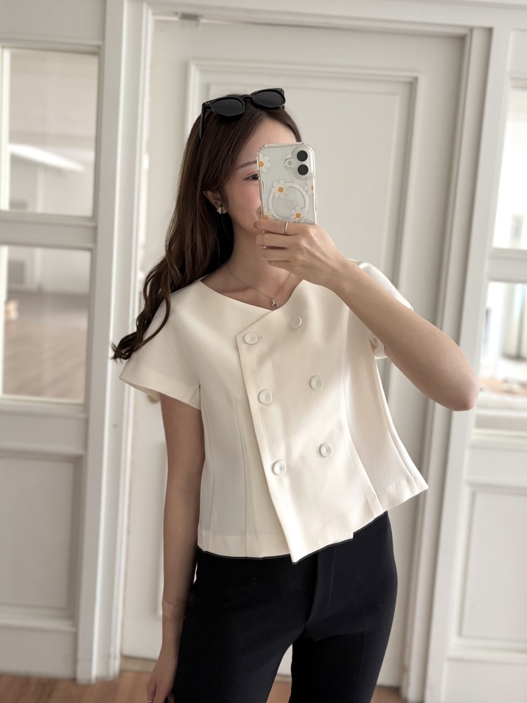 Chloe Double-Breasted Blouse (Ivory)