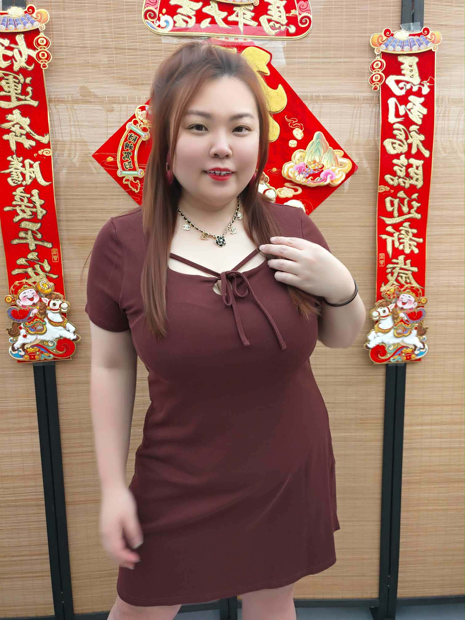 DDD05 TW#8066(B03) 前绑带附垫设计连衣裙