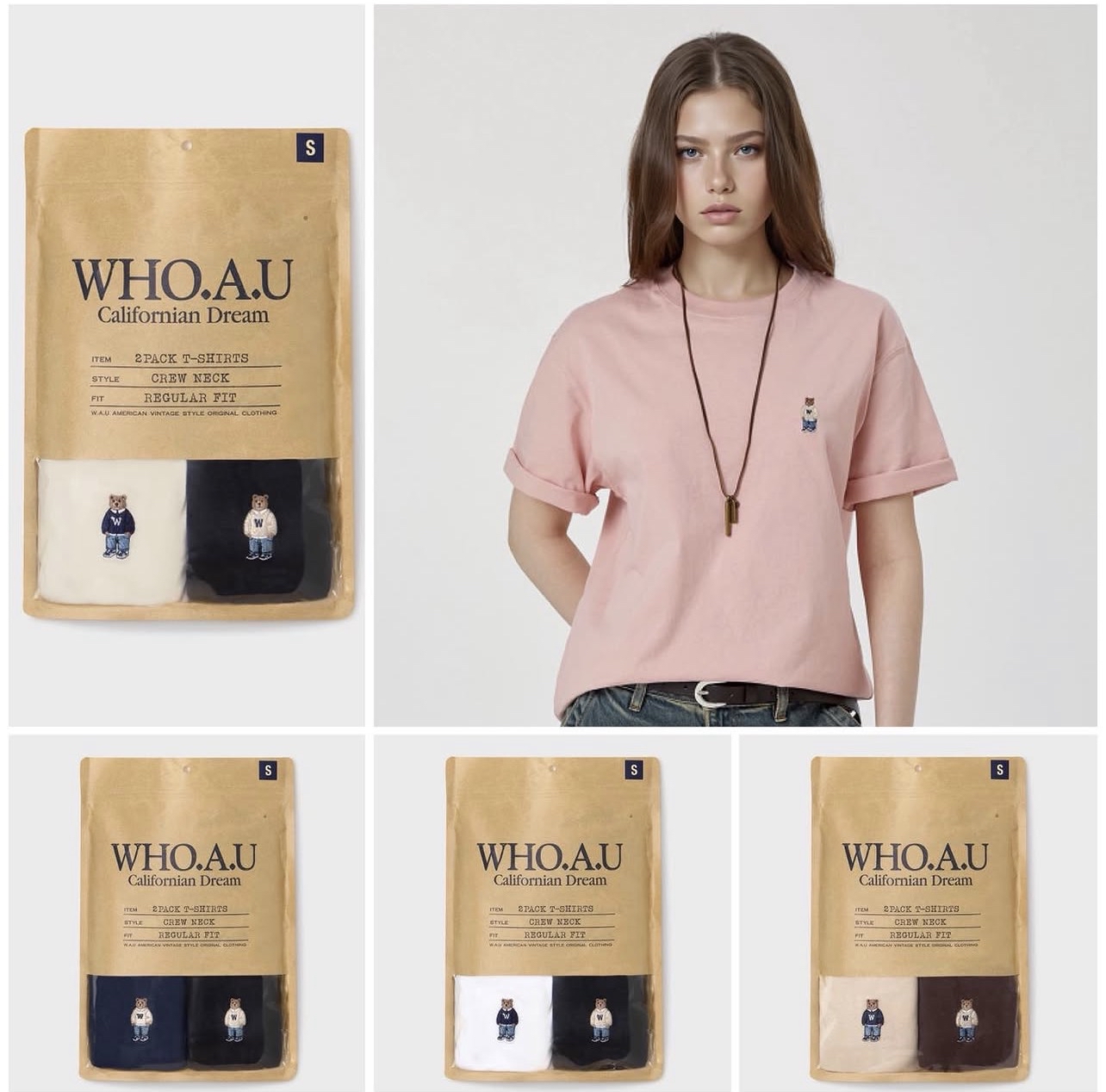 🇰🇷韓國Who A U 刺繡小熊短袖Tee （2件套）