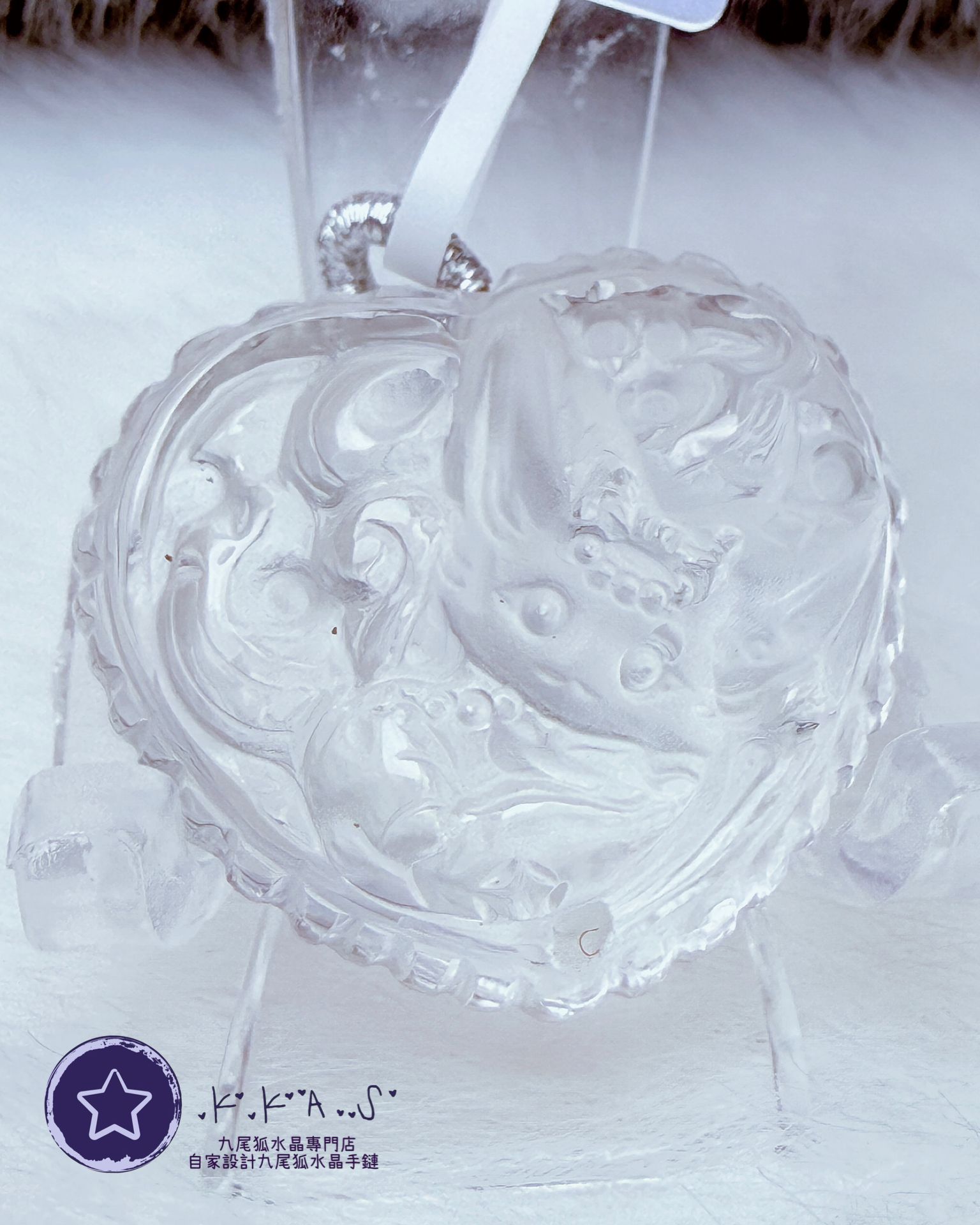 K00009 白水晶 心心公主狐 - 吊墜/手牌兩用款(上下孔)
