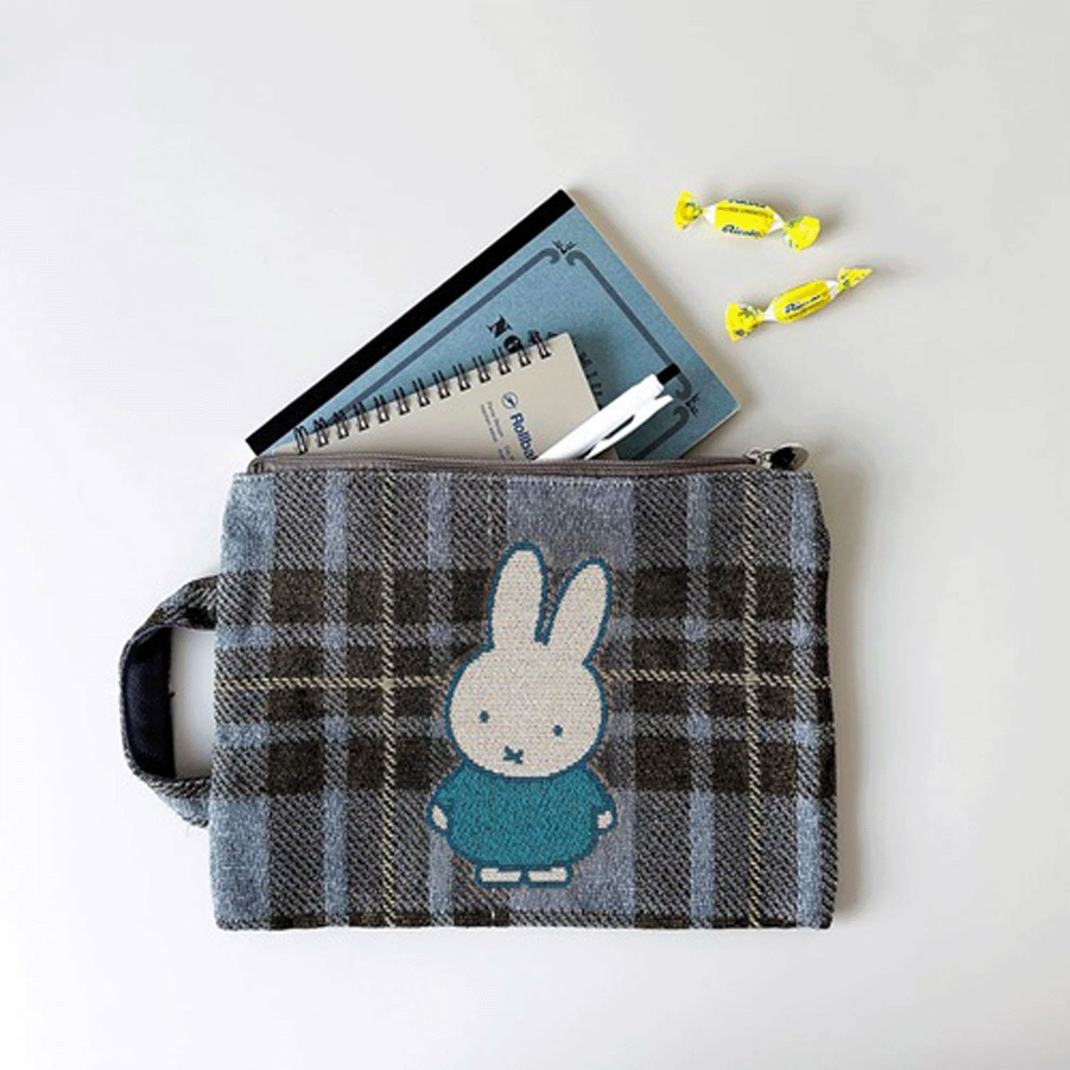 Miffy - 格紋多功能收納包 (藍色小狗款)