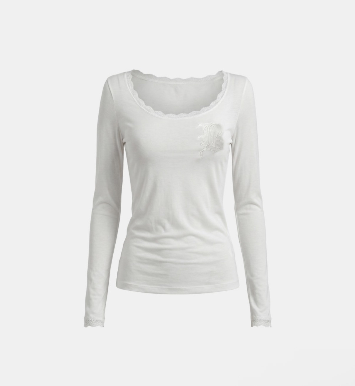BADBLOOD新款 [w-tee26-178] Lace Layered Loose-Fit Long Sleeve T-Shirt - White