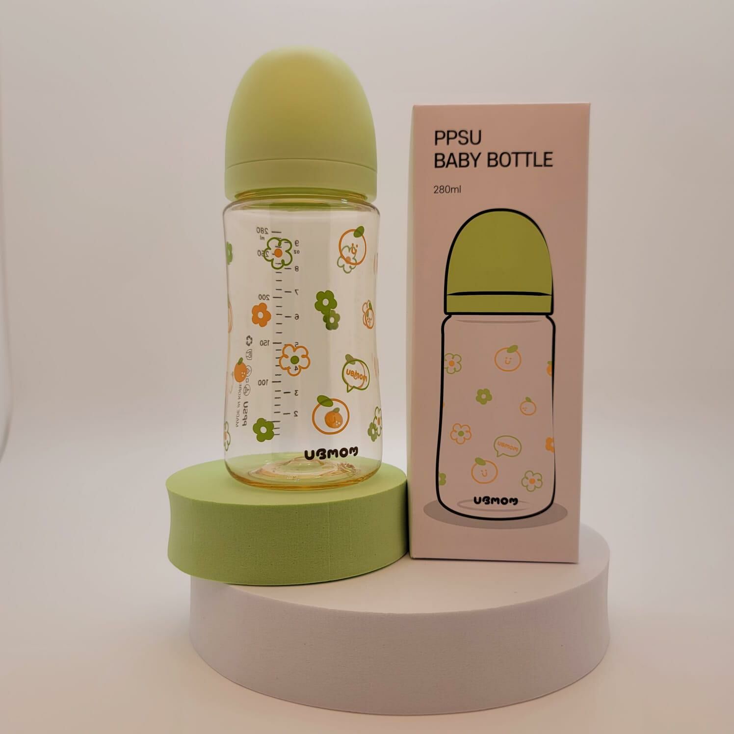UBMOM PPSU 奶樽 -春日橘花-抹茶綠 280ml（配M Size奶嘴(3-6個月) ）
