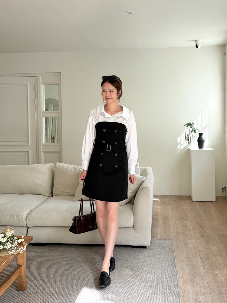 Belted Short Trench Dress (Black)