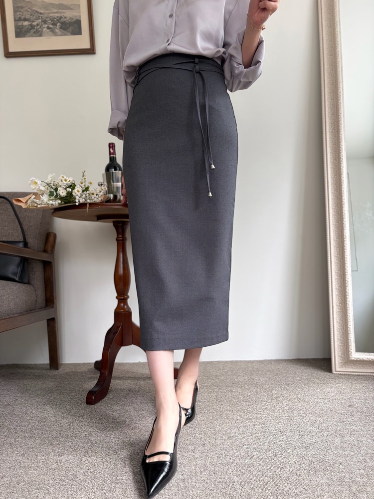 Double-Loop String Belt Skirt (Grey)